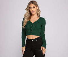 Ribbed Knit Cropped Button-Down Cardigan