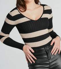 Perfect Reasons V-Neck Striped Sweater Top