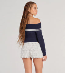 Cruising Cutie Off-The-Shoulder Striped Knit Sweater Top