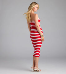 Exceptional Cutie Striped Cutout Midi Dress