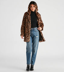 Fabulous Diva Leopard Print Faux Fur Coat