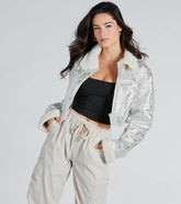 Pop Diva Status Metallic Faux Fur Crop Jacket