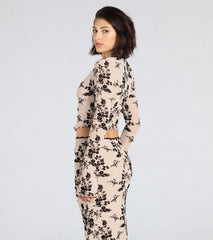 Flirt Alert Flocked Floral Mesh Tie-Front Top