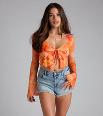 Tropical Daze Tie Front Mesh Crop Top