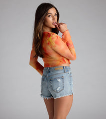 Tropical Daze Tie Front Mesh Crop Top