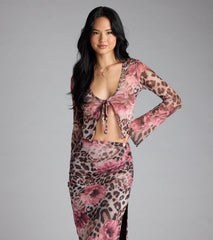 Fierce And Flirty Leopard Floral Tie-Front Top