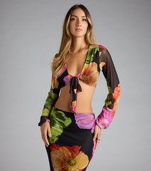 Island Muse Tropical Floral Tie-Front Top
