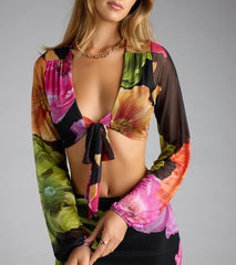 Island Muse Tropical Floral Tie-Front Top