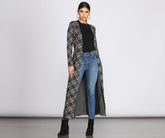 Belted Plaid Knit Duster
