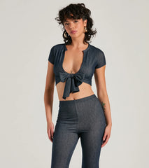 Cause A Commotion Tie Front Denim Crop Top