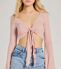 Infinite Possibilities Long Sleeve Tie-Front Crop Top