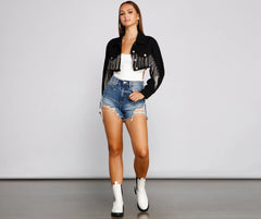 Trendy Glam Cropped Denim Jacket