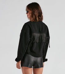Rodeo Chick Denim Stud Fringe Jacket