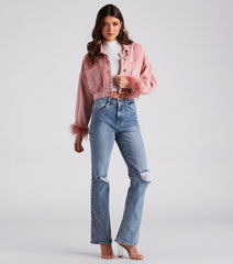 Luxe Touch Marabou Denim Crop Jacket