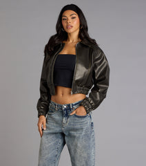 Cool Factor Faux Leather Bomber Jacket