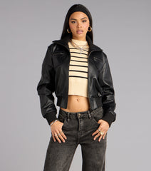 Cool Intentions Faux Leather Bomber Jacket