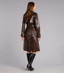 Bite Back Snake Print Faux Leather Trench Coat