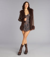 It Girl Faux Fur Trim Faux Leather Coat