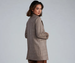 Preppy Plaid Faux Suede Blazer