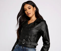 Edgy Glam Faux Leather Quilted Moto