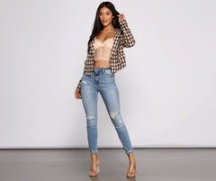Poised and Professional Houndstooth Cropped Blazer