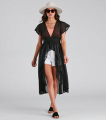 Flirty Flutter Sleeve Chiffon Duster