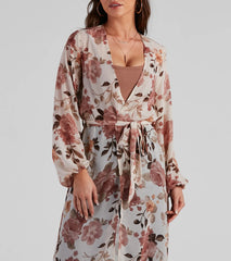 Flower Field Belted Chiffon Duster