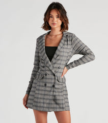 Perfectly Prepped Plaid Long Blazer