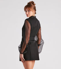 Chic And Fab Sheer Sleeve Blazer Dress