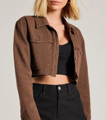 Popular Cutie Long Sleeve Crop Denim Shacket