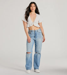 Sweeten Me Up Flutter Sleeve Tie Front Crop Top