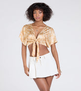 Pretty Taste Tie-Front Printed Satin Top