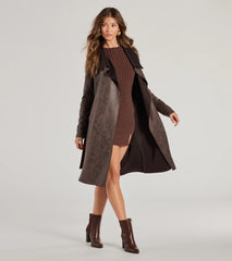 Chic Impression Faux Suede Belted Trench Coat