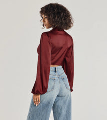 Sleek Mood Satin Tie-Front Crop Top