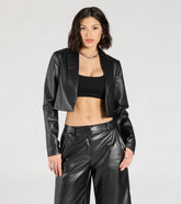 Chic Layer Faux Leather Cropped Blazer