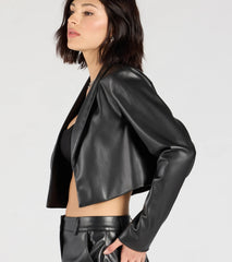 Chic Layer Faux Leather Cropped Blazer
