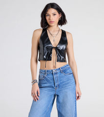 Here To Slay Faux Leather Cropped Vest