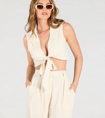 Beachy Chic Tie-Front Vest With Linen