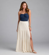 Coastal Breeze Linen High Slit Maxi Skirt
