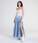 Western Cutie Tiered Chambray Maxi Skirt