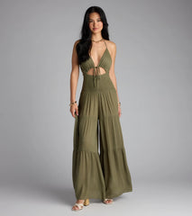 You've Got Flare Halter Cutout Wide Leg Jumpsuit