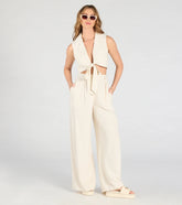 Beachy Chic Wide-Leg Trouser Pants With Linen