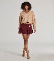 Trendy Status Corduroy Pleated Drop Waist Mini Skort