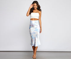 Trendy Tie Dye Satin Midi Skirt