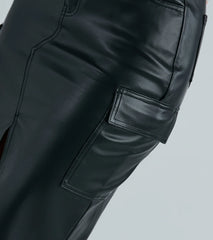 Chic Structure Faux Leather Cargo Midi Skirt