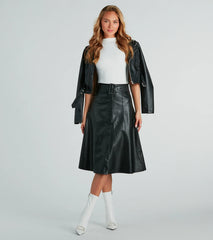 On The Go Girl Faux Leather A-Line Midi Skirt
