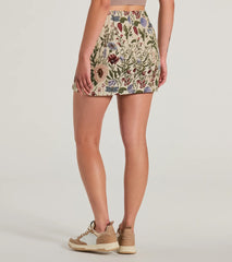 Striking Bliss High-Rise Floral Tapestry Mini Skirt