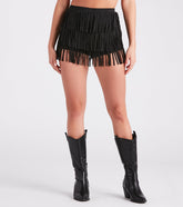 Stylish Shimmy Faux Suede Fringe Shorts