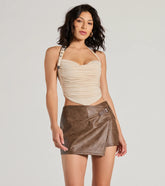 Chic Factor Wrap-Front Faux Leather Skort