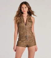 Chic Adventure Distressed Faux Leather Belted Romper